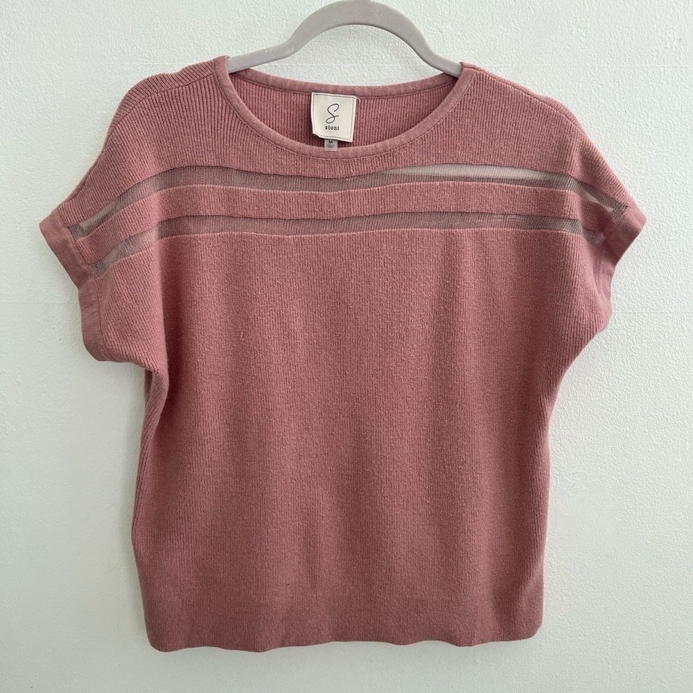 NWT Sioni Mesh Inset skit top MEDIUM Mauve Crewneck - Picture 4 of 8